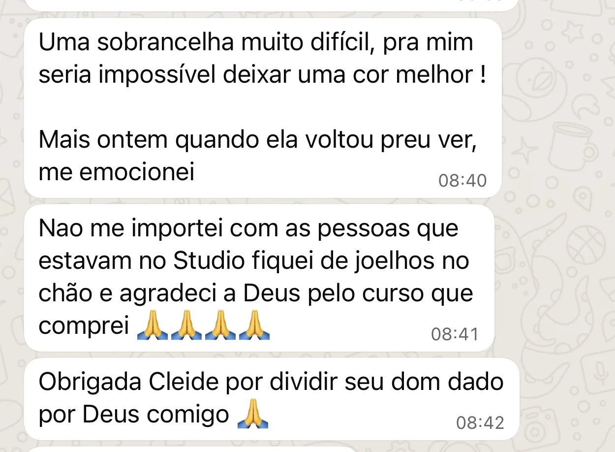 Mensagem de aluna agradecendo Cleide pelo curso